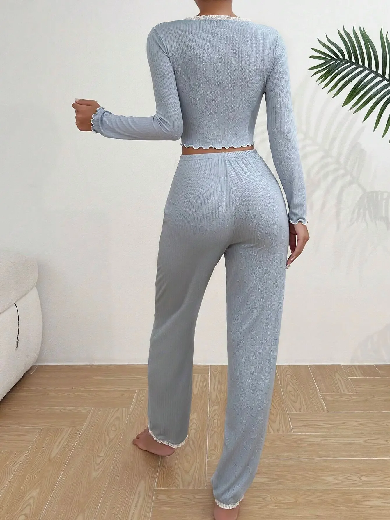 2024 Autumn Winter Pajamas Set for Women Homewear Long Sleeves Shirt Trousers 2 Pieces Sexy Lace Pijamas Sleepwear Loungewear