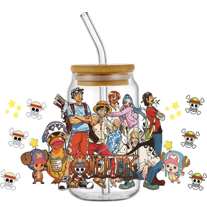 Miniso Japanese animation one piece design UV DTF Sticker For 16OZ Libbey Glass Cup Wrap Transfer Sticker Custom Labels DIY Logo