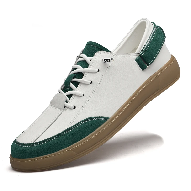 Fashion White Green Casual Sneakers Genuine Leather Male Sport Shoes Outdoor Lightweight Men Vulcanize Shoes Skateboard Footwear