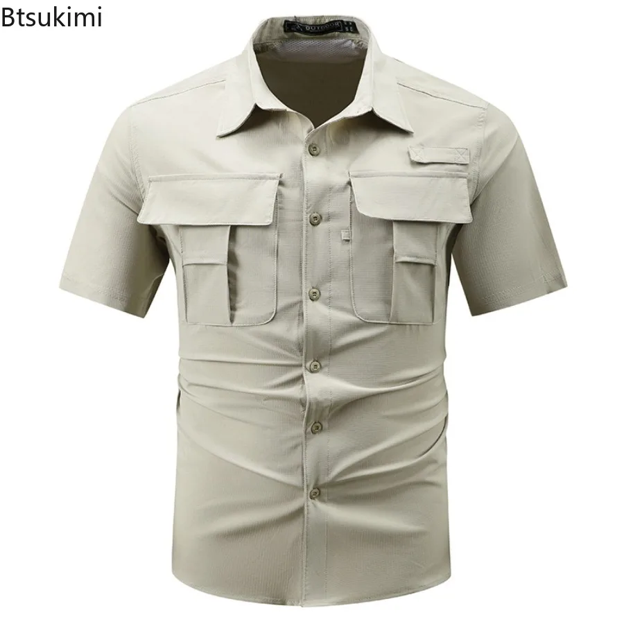 

Men's Summer Short Sleeve Shirt Breathable Tactical Work Shirt Tops Outdoor Casual Quick Dry Multi-pocket Camping Cargo Shirts