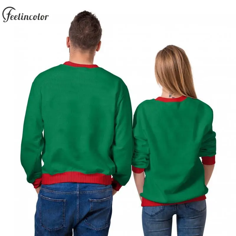 Christmas Stockings Couple Ugly Christmas Sweatshirt Xmas Muscles Printed Pullover Green Diamond Pattern Hoodies Unisex Clothes