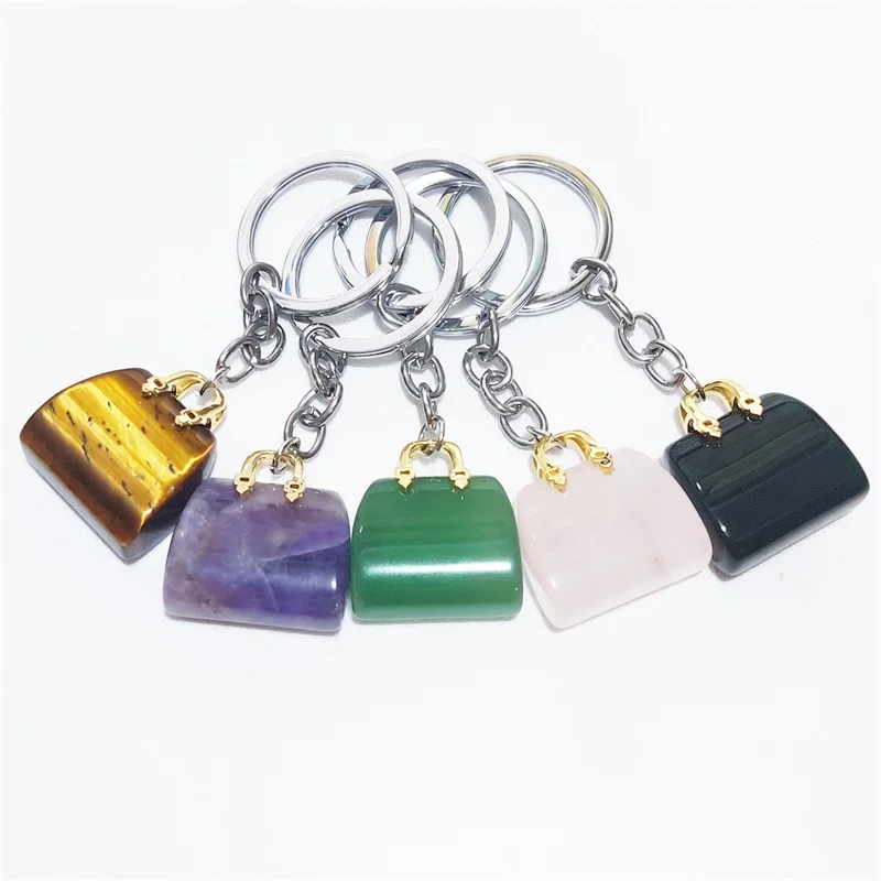 

12pcs Natural Rough Raw Stone Key Rings Fluorite Crystal Quartz Keychains Women Men Bag Car Key Holder Mineral Keyring Jewelry