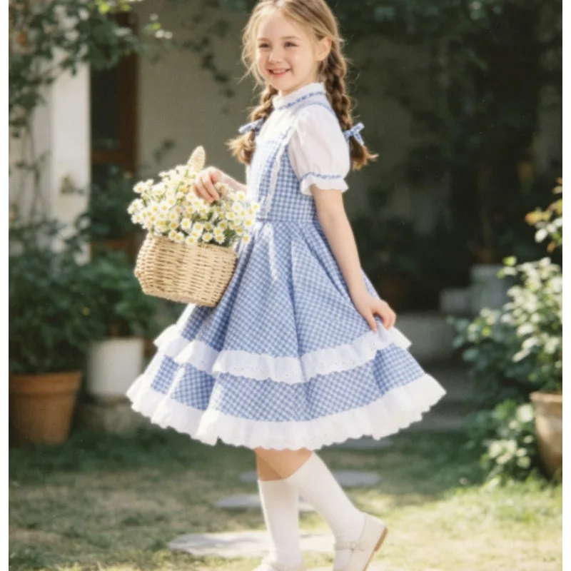 

2026 New Girls Prairie Dress Plaid Role Play Princess Costume Lightweight & Comfortable Ideal for Halloween Parade