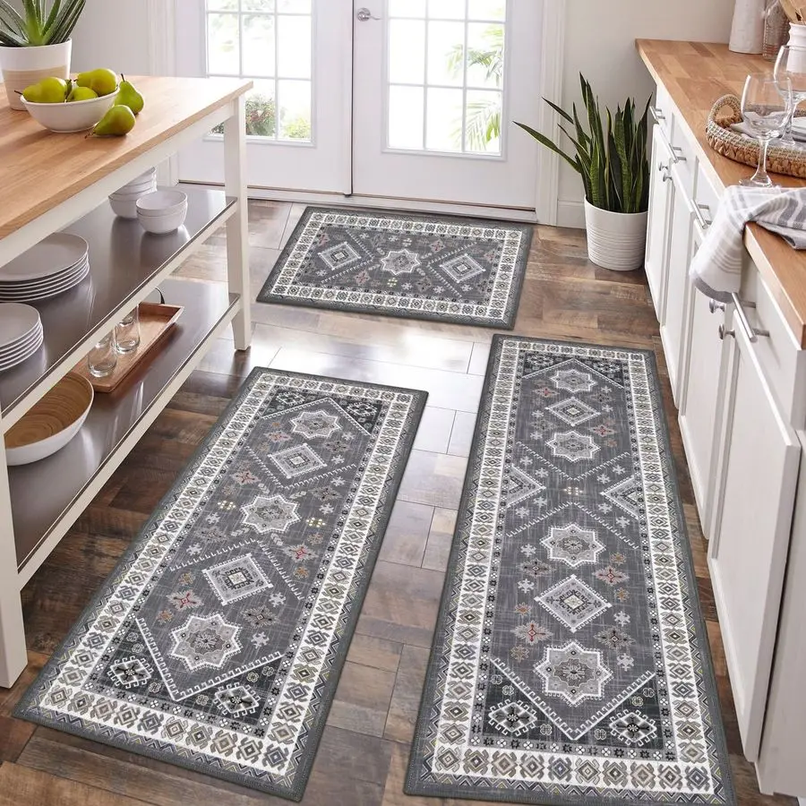 

Boho Kitchen Rug Sets 3 Piece with Runner Non Slip Kitchen Rugs and Mats Washable Kitchen Mats for Floor Thick Kitchen Floor Mat