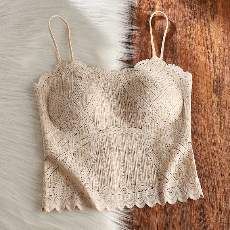 Dames elegante kanten haltertop sexy multiway strapless bh cami met binnenplank, rugloze bandeau-top ondergoed of bovenkleding
