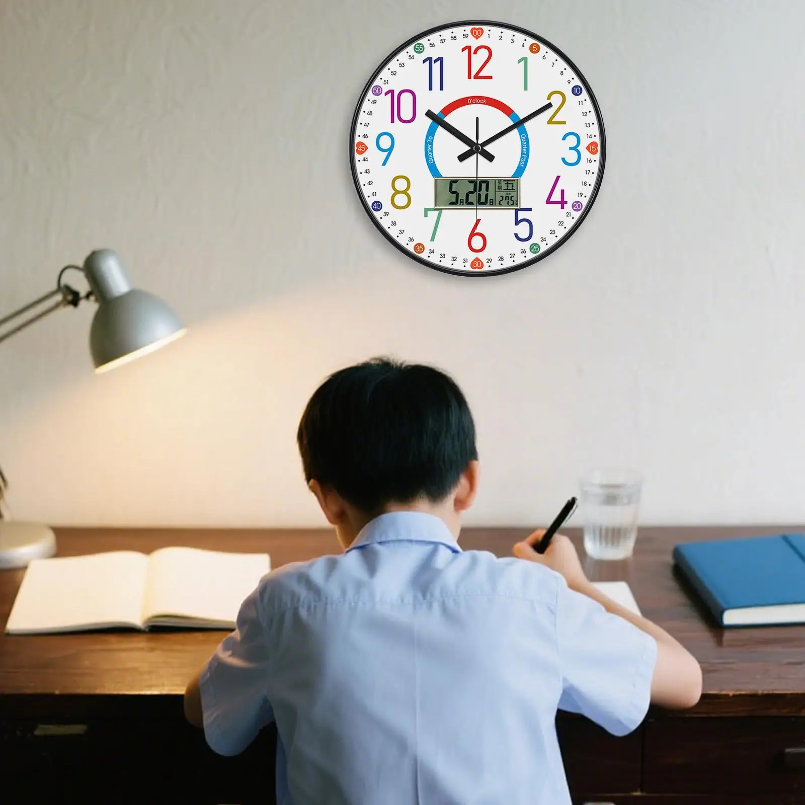Educational Wall Clock Silent Non Ticking 12 Inch Bright Teaching Clock for Kids Room Home School Stylish Decoration
