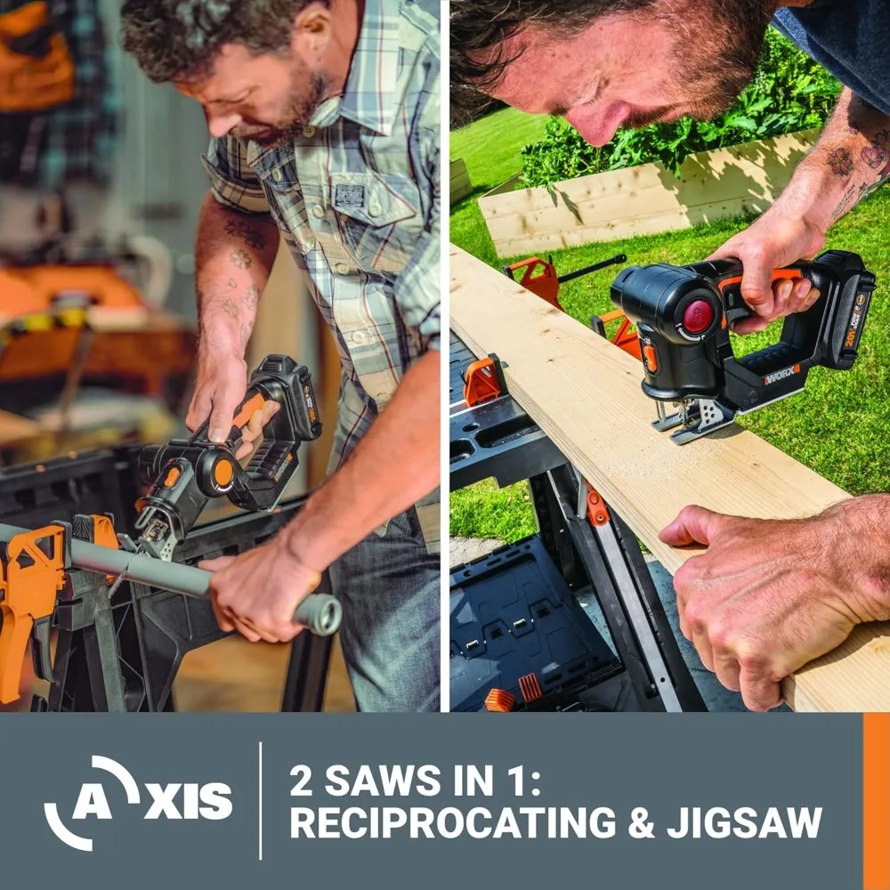 20V Cordless 2-in-1 Reciprocating & Jig Saw with Orbital Action, Universal Blade Fit, and Integrated Blower