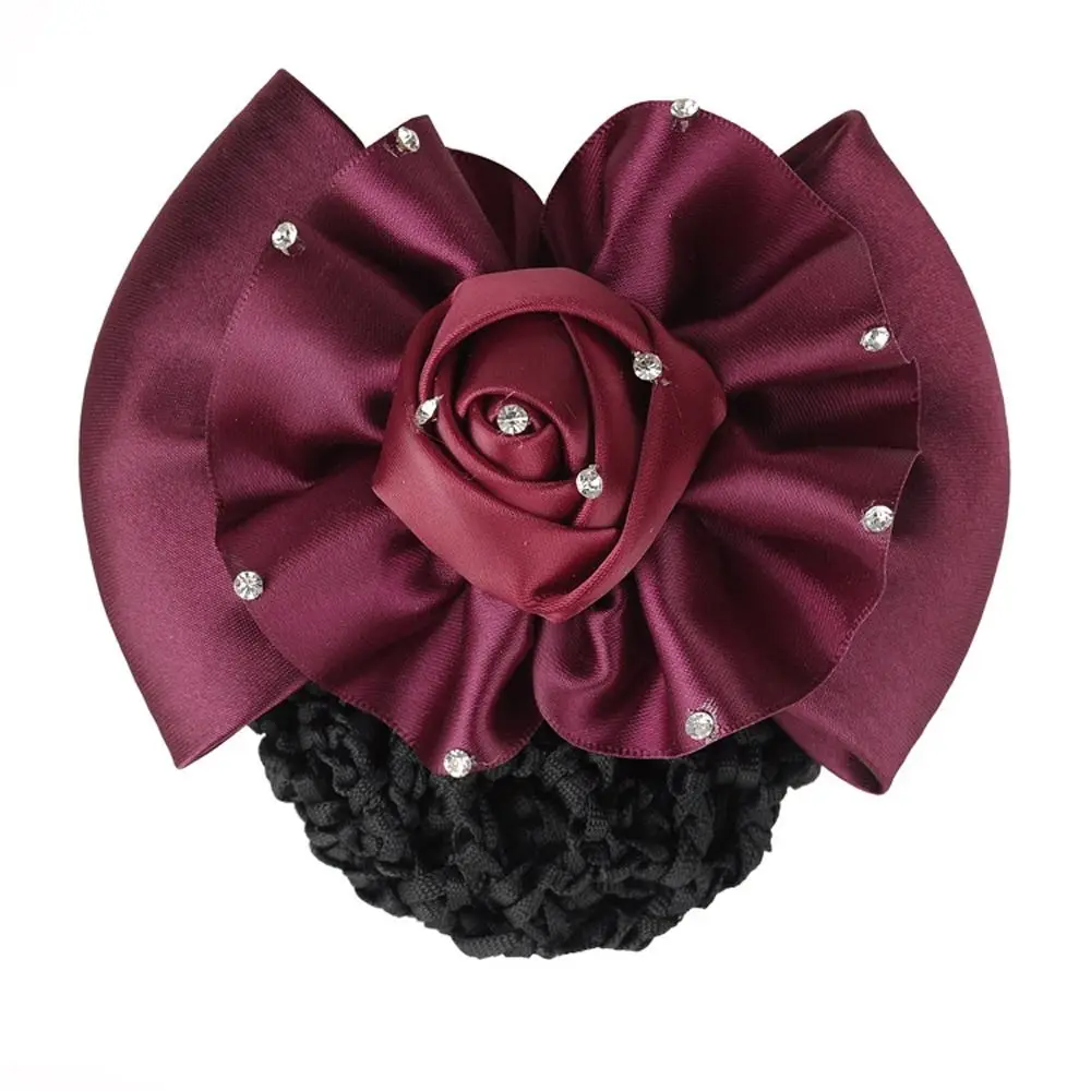 Cute Hair Accessory Flower Headwear Rhinestone Headdress Lovely Spring Clip Ponytail Holder Women Hair Net Girl Bun Cover Snood