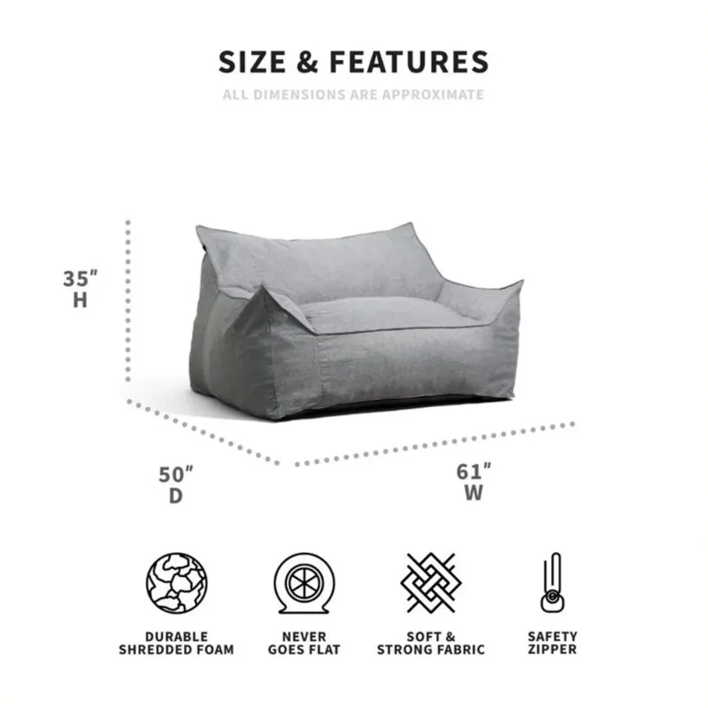 Imperial Fufton Foam Beanbag Chair Sofa with Washable Cover, Gray