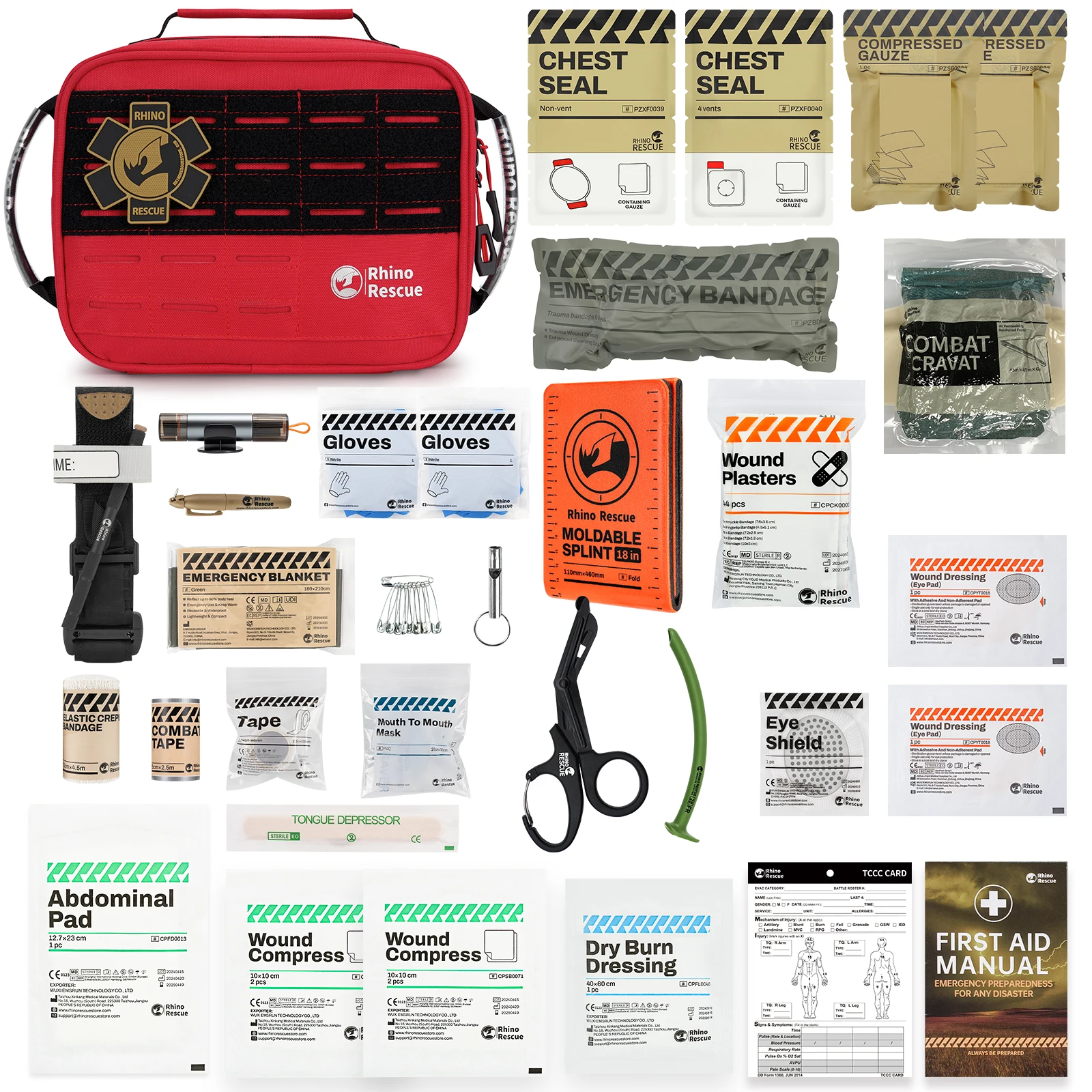 Botiquín de Primeros Auxilios Compacto para Vehículos RHINO RESCUE, Kit de Preparación para Desastres, Bolsa de Almacenamiento Molle para Seguridad en Exteriores y en el Hogar