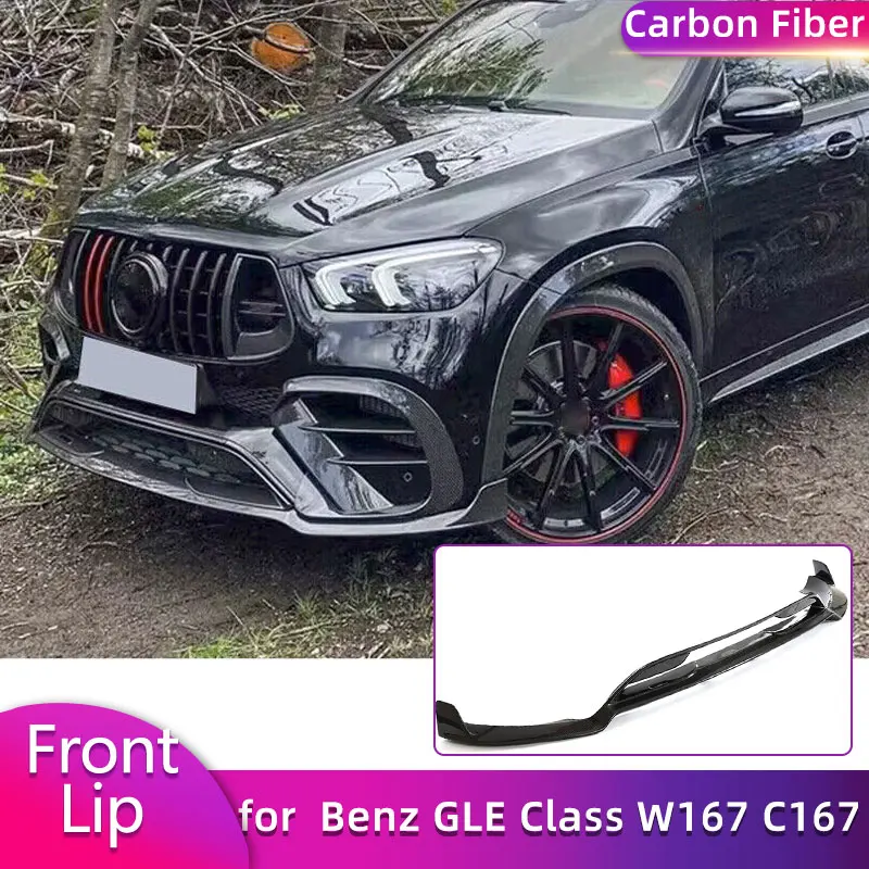Carbon Fiber Front Bumper Lip Spoiler for Mercedes Benz GLE Class W167 C167 GLE63 Coupe SUV 2020-2023 Car Front Lip Chin Apron