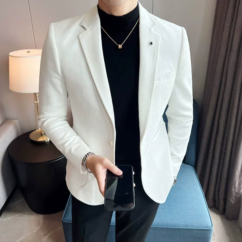 Luxury Deerskin Velvet Slim Fit Blazer Coat 2024 New Fashion Men Business Social Wedding Tuxedo Formal Men\'s Suit Jacket 6 Color