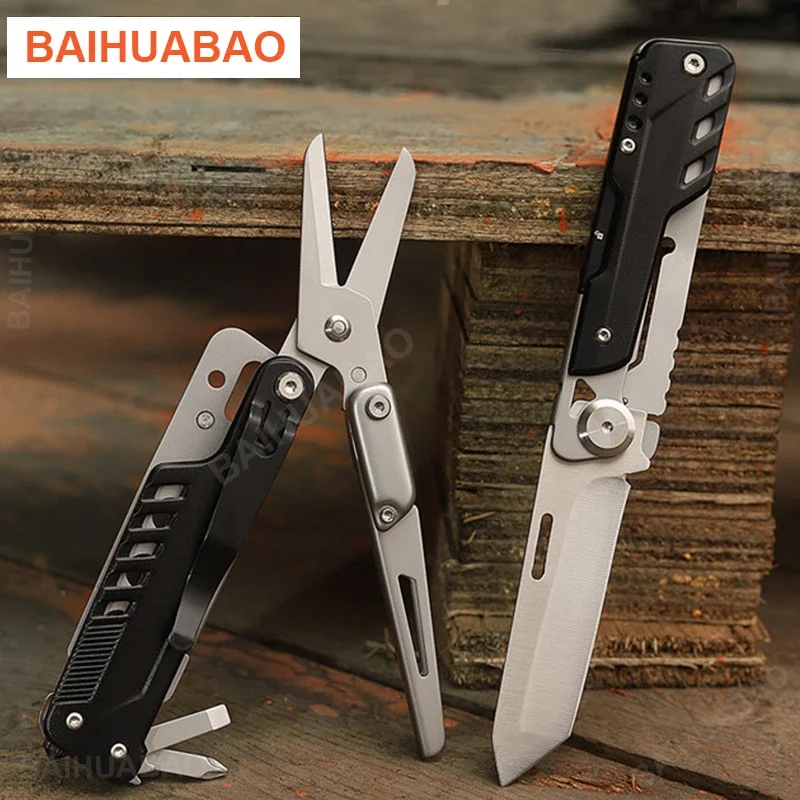 BHBT Multitool Scissors Detachable Knife Folding Pocket Knife Screwdriver Multifunctional EDC Tools Outdoor Equipment