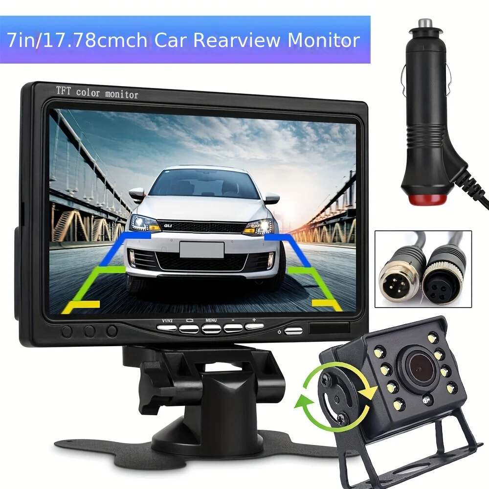 17.78cm HD Monitor with Night Vision Backup Camera Kit - Heavy Duty,for RVs, Trucks, Trailers - Includes Lighter Adapter