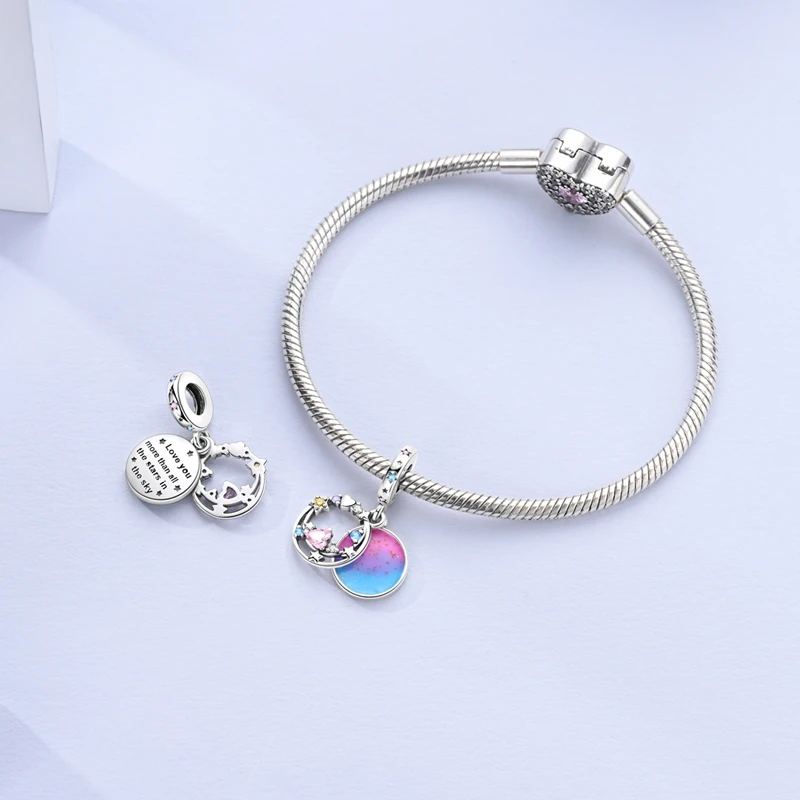 925 Sterling Silver Romantic Starry Sky Charms Pendant Fit Original Bracelet DIY Women Valentine'S Day Jewelry Gift