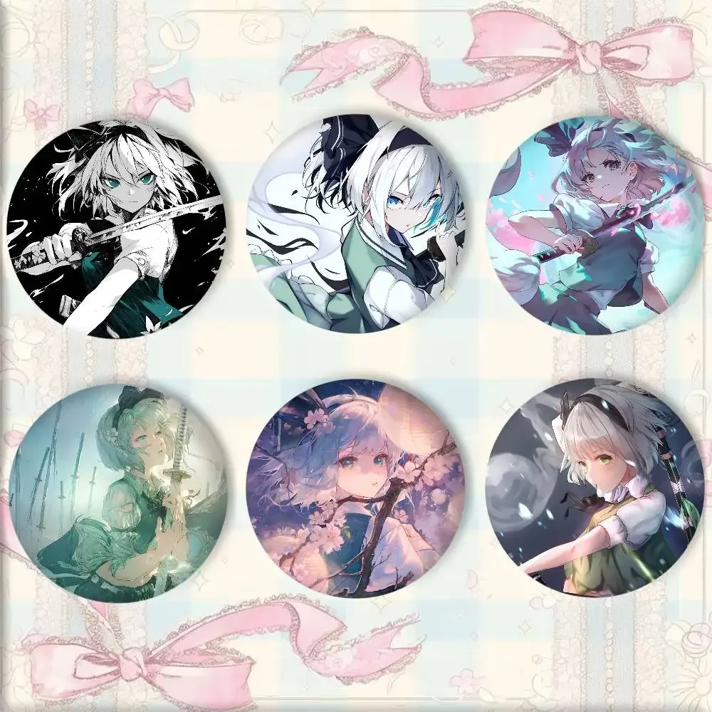 Anime T-Touhou P-Project Konpaku Youmu Badges Round Cosplay Pin Bag Decor Fans Collect Friends Gifts Brooch Souvenir