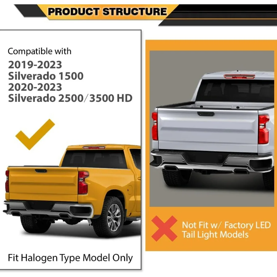 مجموعة المصابيح الخلفية المتوافقة مع تشيفي سيلفرادو 1500 المتوهجة 2019 2020 2021 زوج اليسار واليمين عدسة حمراء