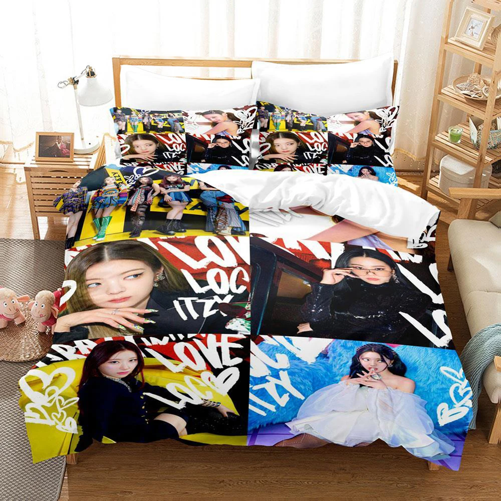 Imagem -05 - Grupo K-pop Conjunto de Cama Itzy para Meninos e Meninas Capa de Edredão Fronha Cama Gêmeo Queen Size Têxtil Doméstico Crianças Moda Adulta