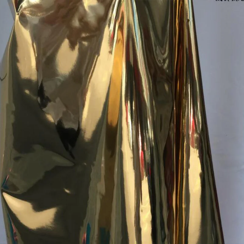 Good  Gold Color Mirror dDesigner Fabric Shiny Pu Faux Leather Fabric DIY Sew Fashion Dance Stage Clothing/Bag Material