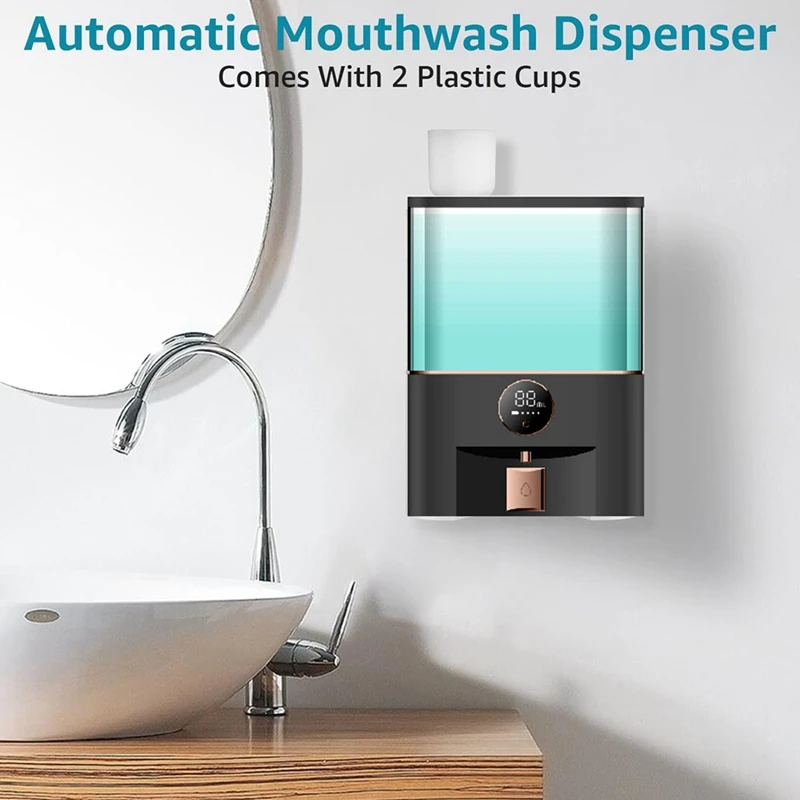 Automatic Mouthwash Dispenser Touchless, Wall Mounted Mouth Wash Dispenser For Bathroom With Cups,For Kids And Adults Durable