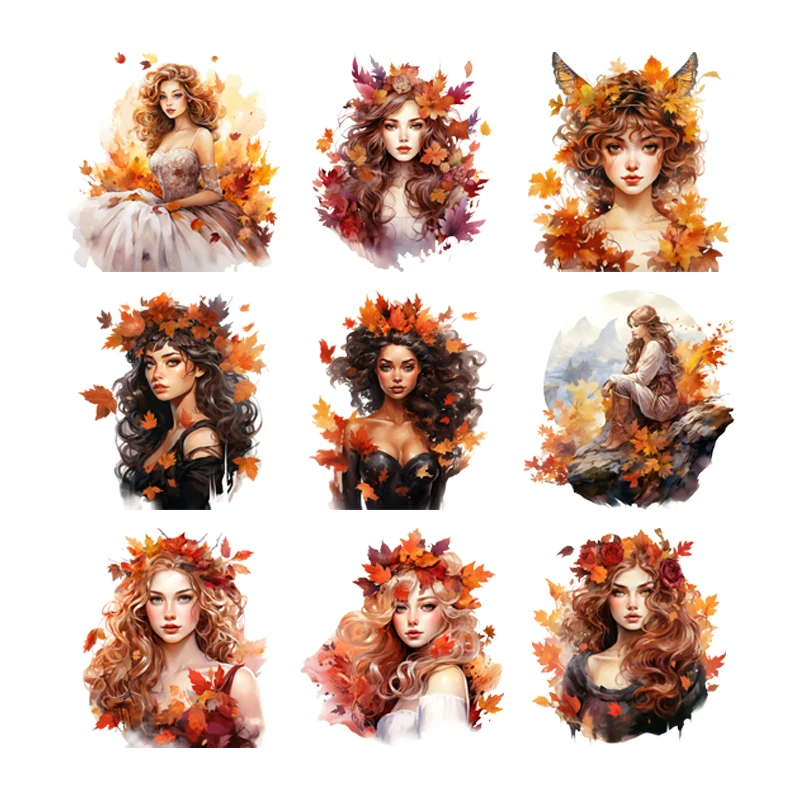 

Cartoon autumn girl maple leaf Stickers Heat Transfer Printing Ironing Patch Stickers Cute Vinyl Stickers Clothes