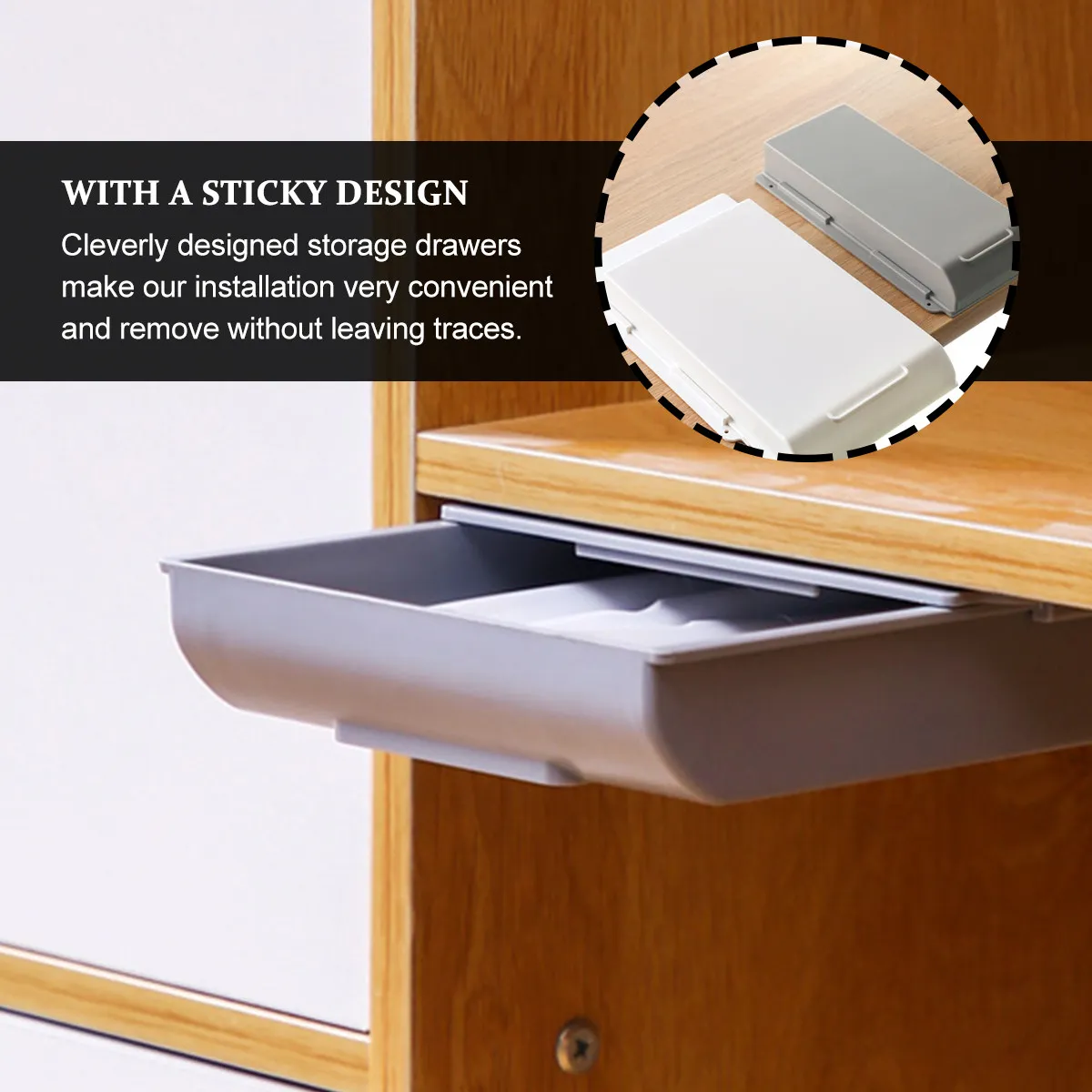 

Набор из 2 пластиковых выдвижных ящиков-органайзеров для хранения под столом, самоклеящийся держатель для канцелярии