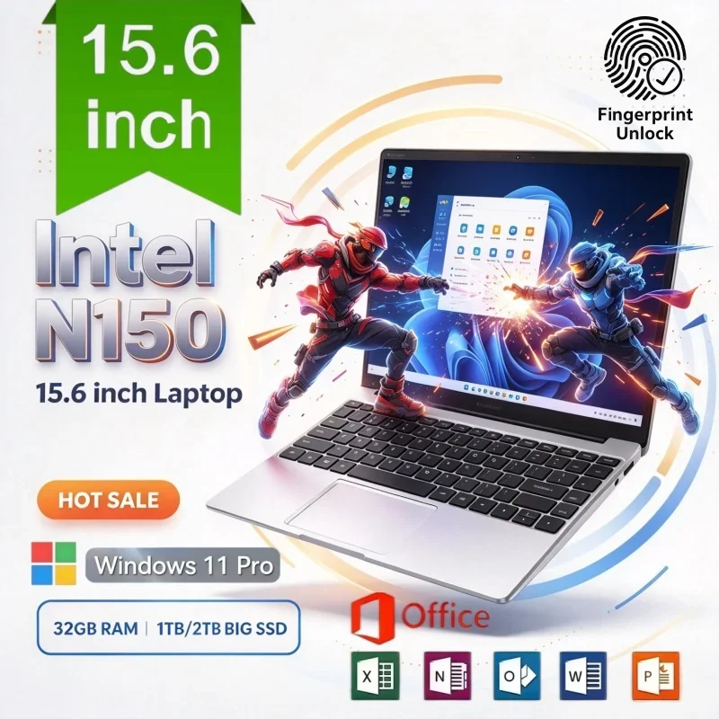 15.6 Inch Hot New Portable Laptop Intel N150 Ultra-thin Portable Laptop Windows11 1/2TB Large SSD 16GB/32GB RAM