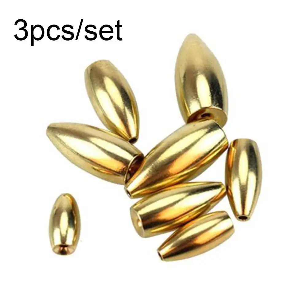 3Pcs High Quality Copper Fishing Lead Fall Sinkers Olives Shape Flipping/Worm Counter Weights Split Fishing Tools Accessories