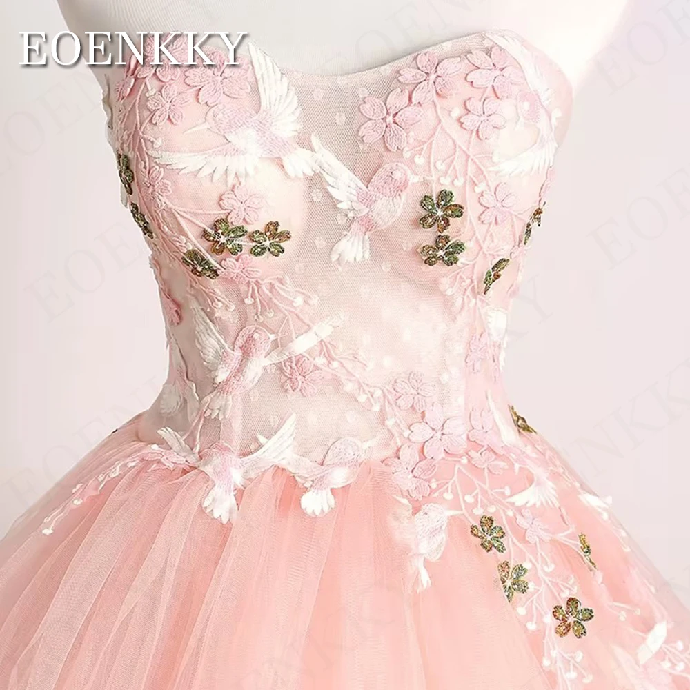 Robe de Bal en Tulle Rose à Pois, Longue Tenue de Soirée Formelle, Sans Bretelles, en Dentelle, Longueur au Sol Robe de bal de fin d'année en tulle à pois roses Longue  abito da festa di nozze Strapless Lace Formal Par