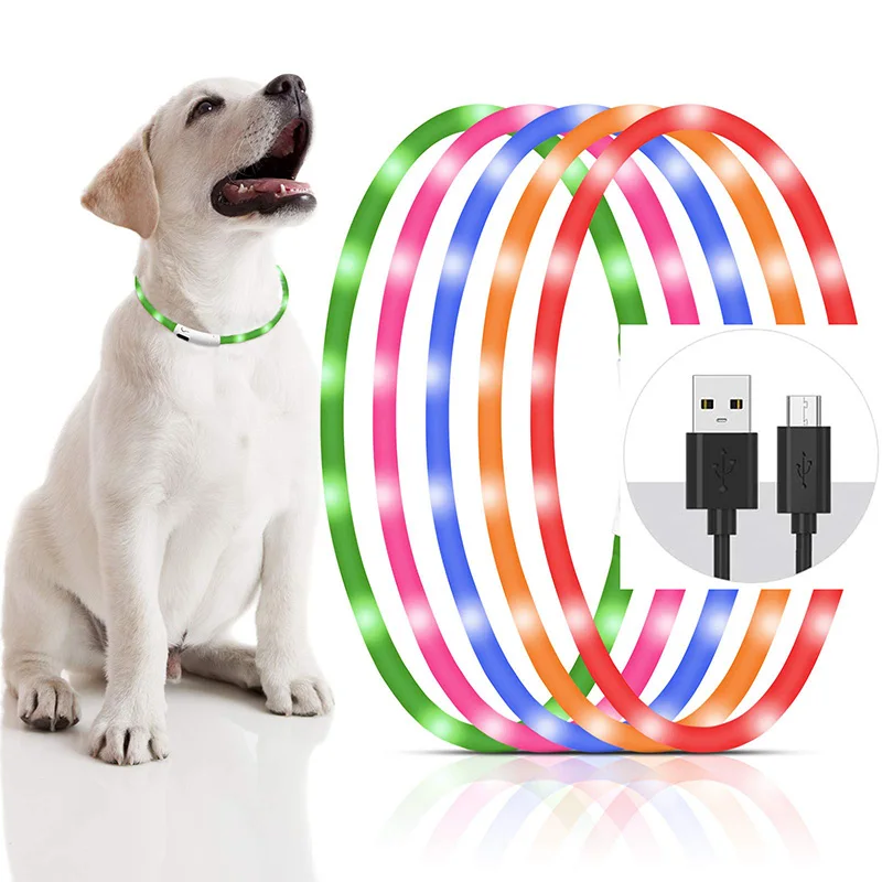 Silicone LED Dog Collar Rechargeable 4 Working Modes Lighter  And Softer Prevents Loss Suitable For Small Medium And Large Dogs