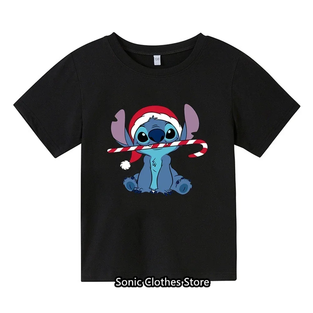 T-shirt infantil com padrão Anime Lilo e Stitch, top kawaii, estilo casual, moda, novo, 3-14 anos, 2022