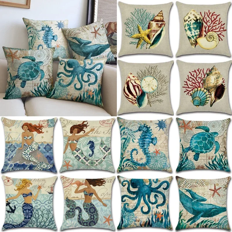 

Ocean Series Printed Single Side Polyester Pillow Cover Car Cushion Cover Sofa Living Room Bedroom Throw Pillowcase 45x45CM