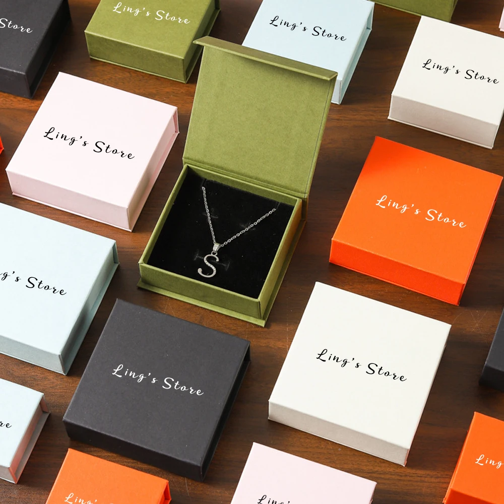 

50Pcs Custom Logo Jewlery Paper Magnet Box Ring Earring Stud Oil Necklace Pendant Brooch Bracelet Pearl Bangle Wedding Flip Case