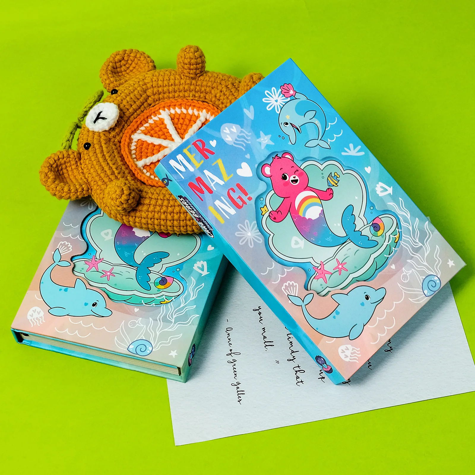 New Care Bears Hardcover Magnetic Portable Tri-fold Notebook Student Hand Ledger Diary Christmas Gift