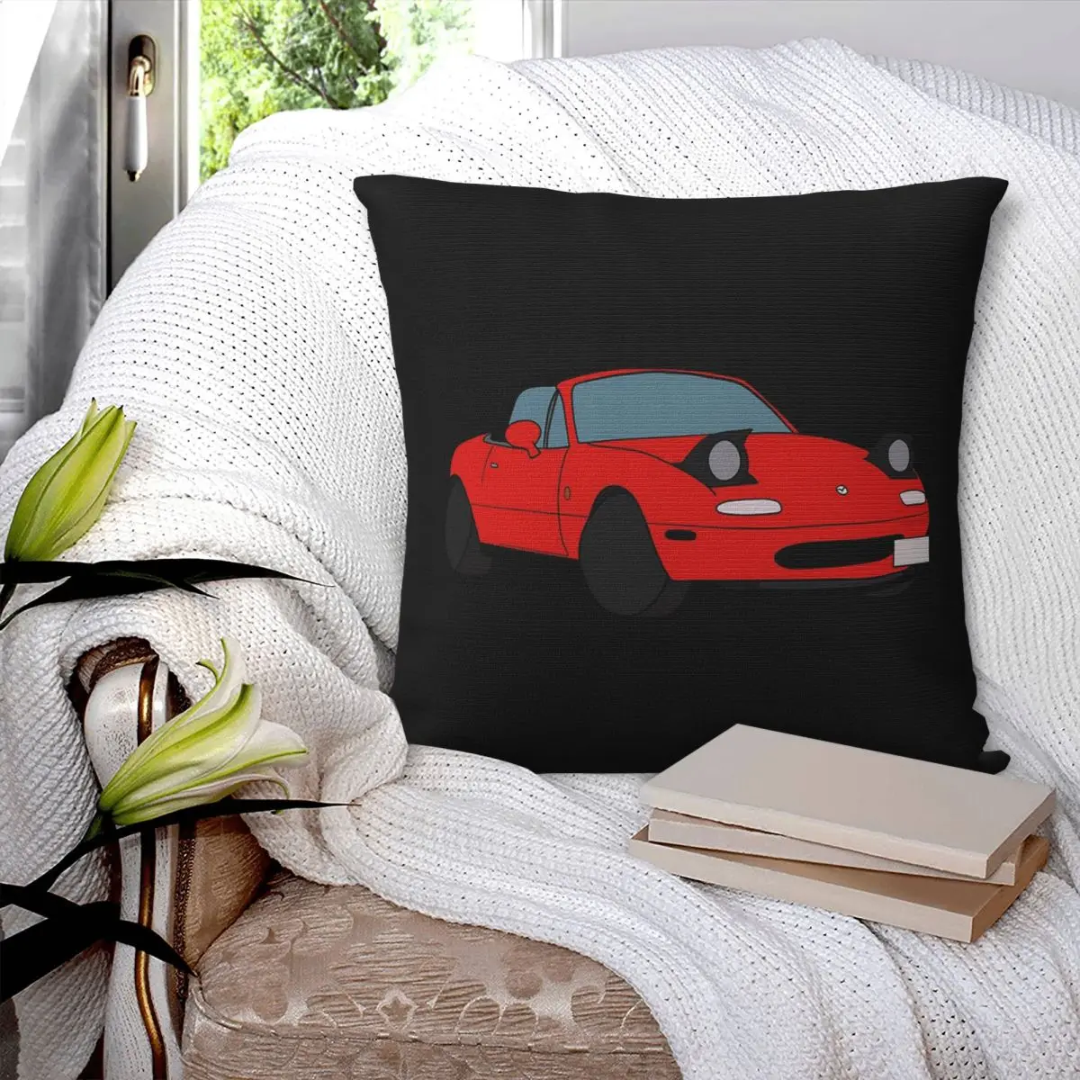 Mazda Miata Mx5 1990 Red Square Pillowcase Pillow Cover Polyester Cushion Decor Comfort Throw Pillow for Home Car