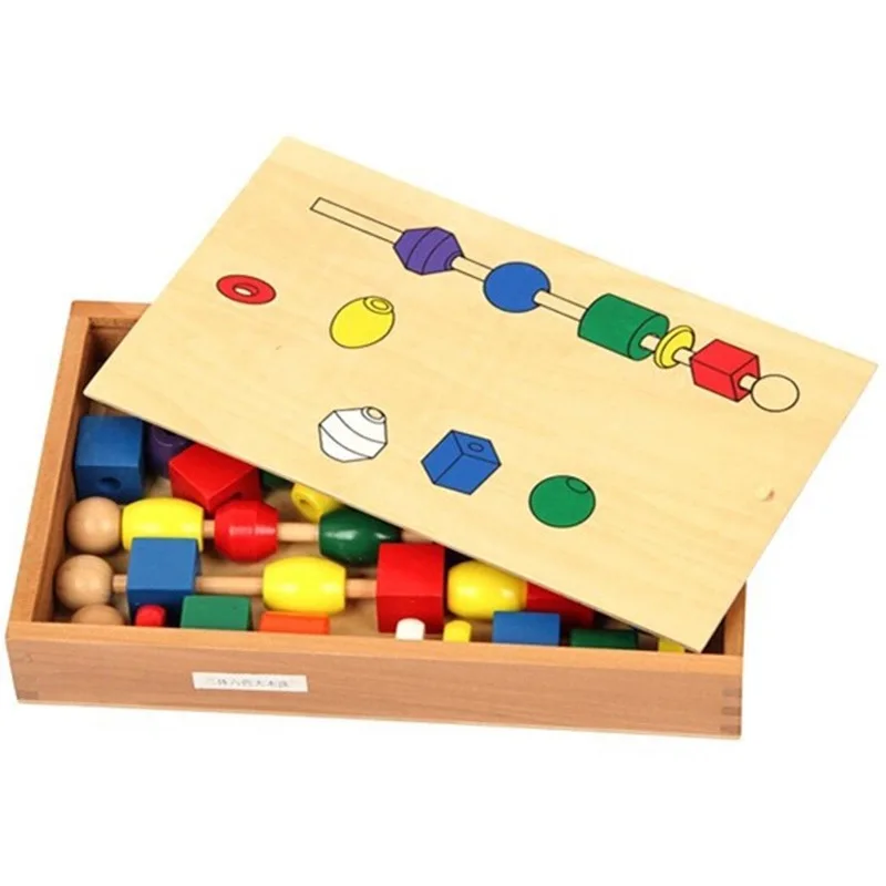 Juego educativo Montessori para niños, juego de cuentas de forma colorida de palo, bloques de madera, juguetes para bebés