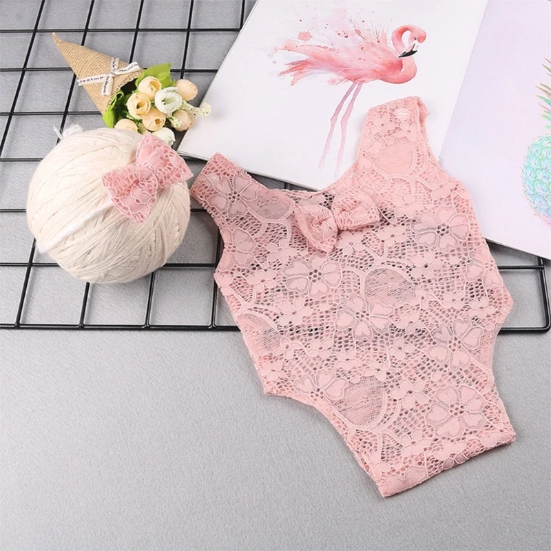 Infant Photo Props Clothes Photography Suit Lace Rompers Headband Shower Gift