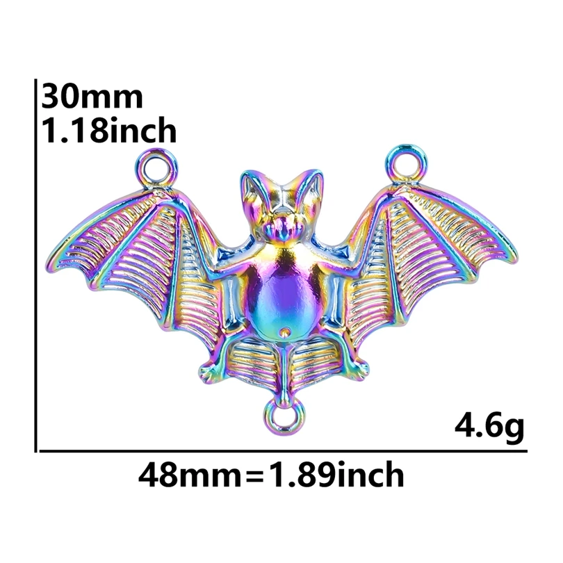 5pcs/Lot Rainbow Color Bat Suckle Vampire Fangs Wings Animal Pendant Metal Connector Charms For Keychain Making Supplies DIY