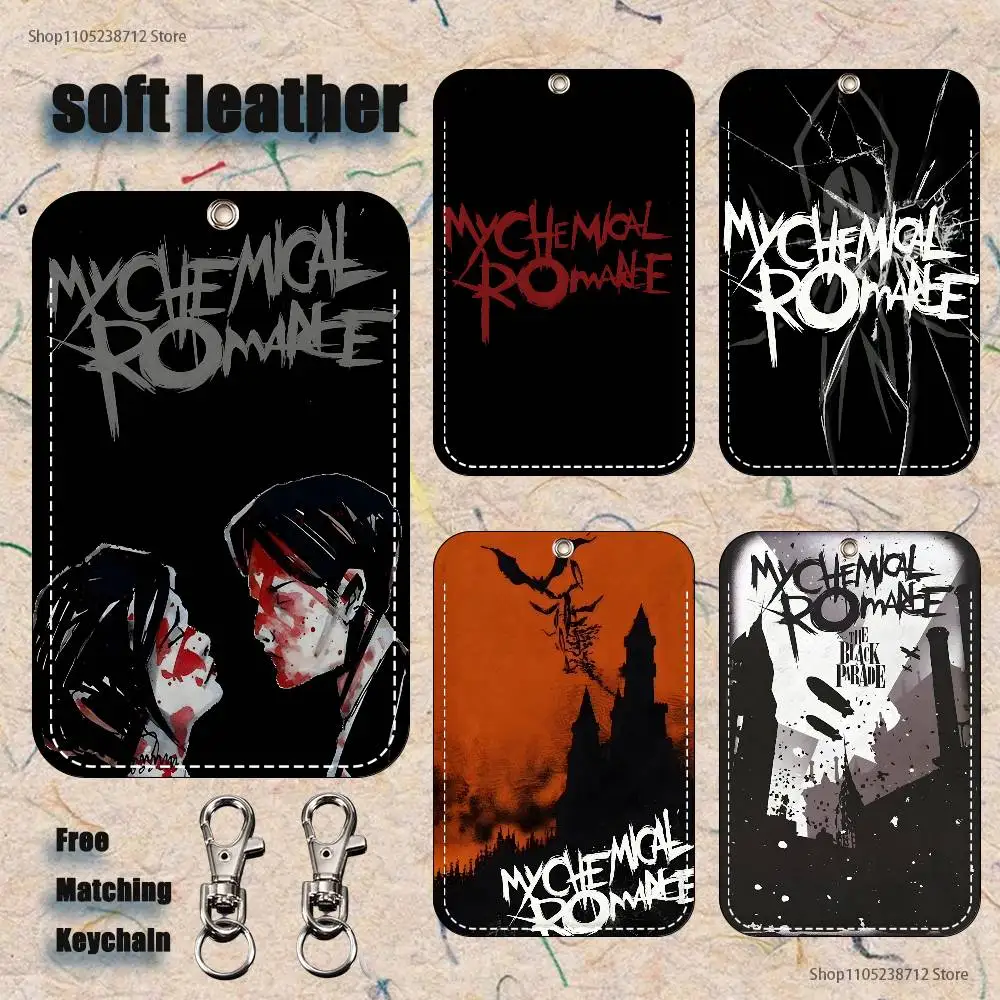 

Band Rock MY C-CHEMICAL R-ROMANCEs Pattern Leather Card Holder Keychain Key Ring Door Lock Access Tag ID Card Case Keychain Card