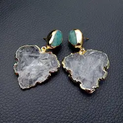 Y·YING Clear Crystal Quartz Raw Leafage Trim Amazonite Stud Earrings