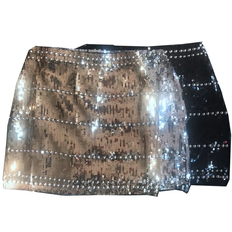 Black Skirt Heavy Industry Willow Nail Sequin Wrap Hip Skirt Elastic Slim Skirt New Style In Europe and America