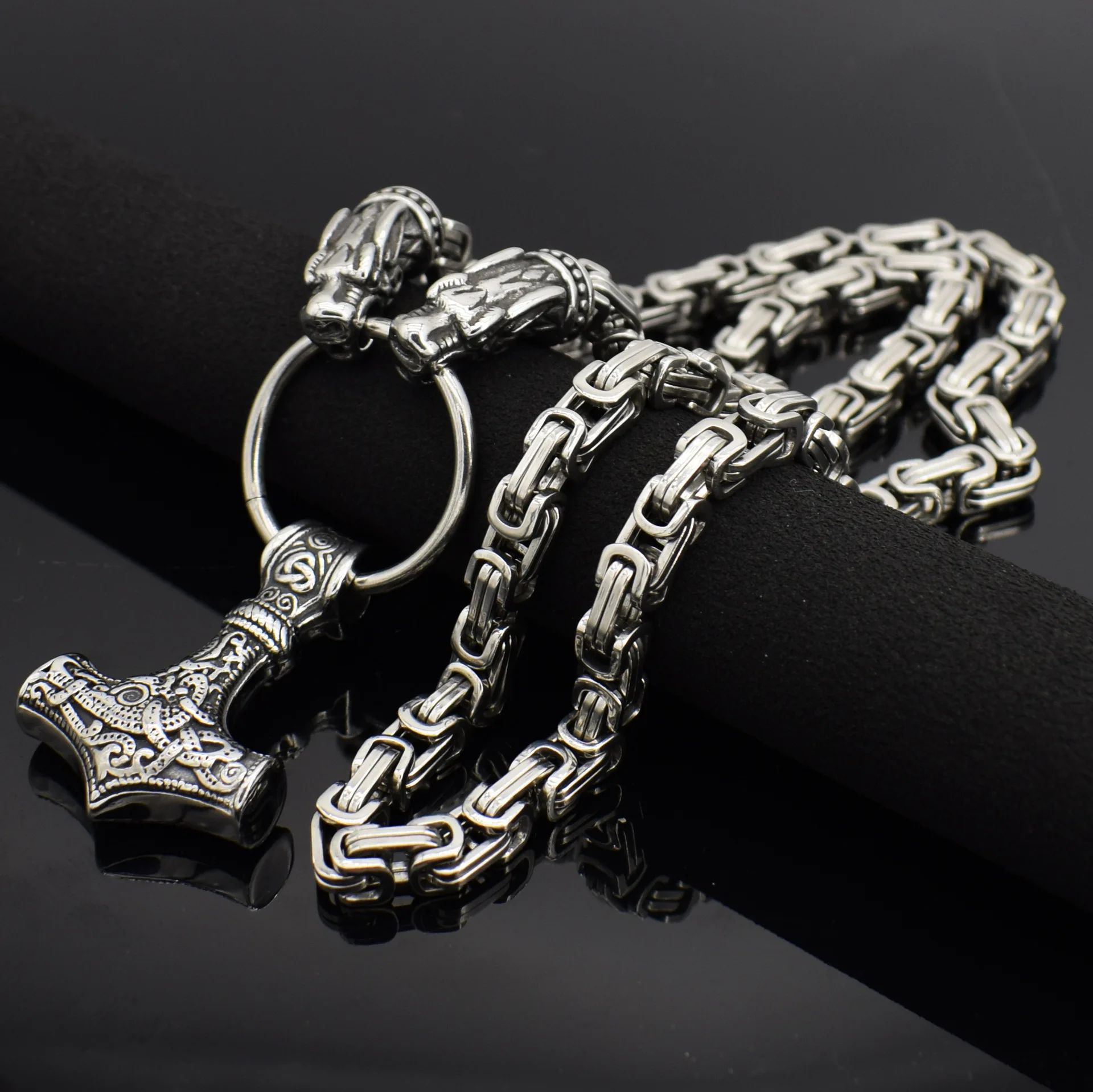 Stainless Steel Viking Dragon Necklace for Men Thor Hammer Pendant Nordic Fashion Viking Jewelry