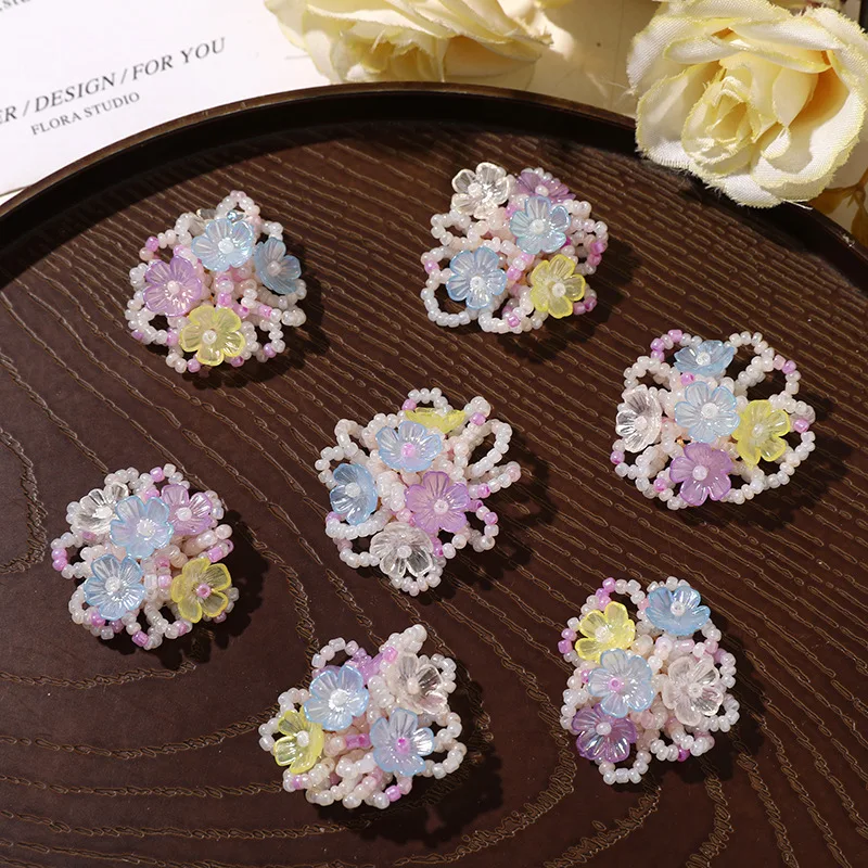 Handmade Glass Beads Cluster Flower Sewing Button 5pcs Wholesale DIY Hole Shoes Embellishment Decoration Accessory Finding
