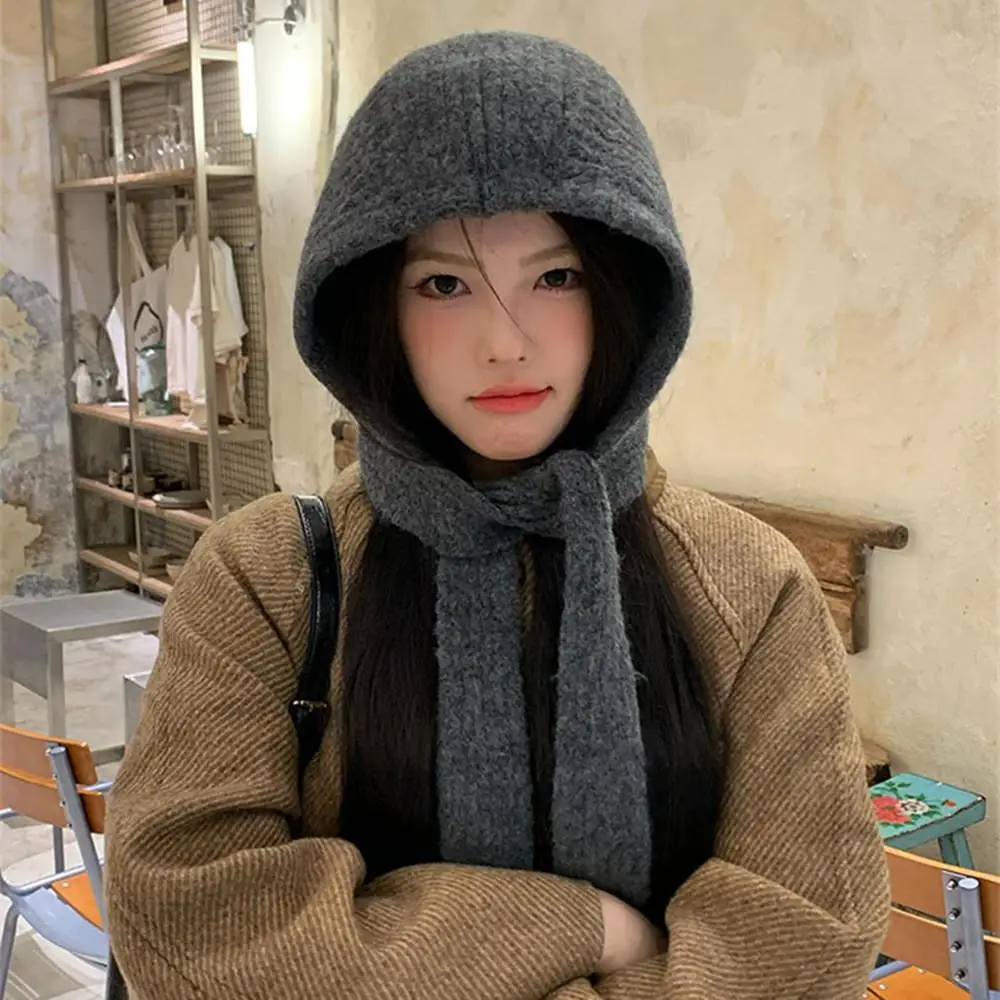 2024 Knitted Hooded Caps Scarf Hats Men&Women Balaclava Neck Caps Neck Collar Beanies One-Piece Drawstring Outdoor Warm Winter