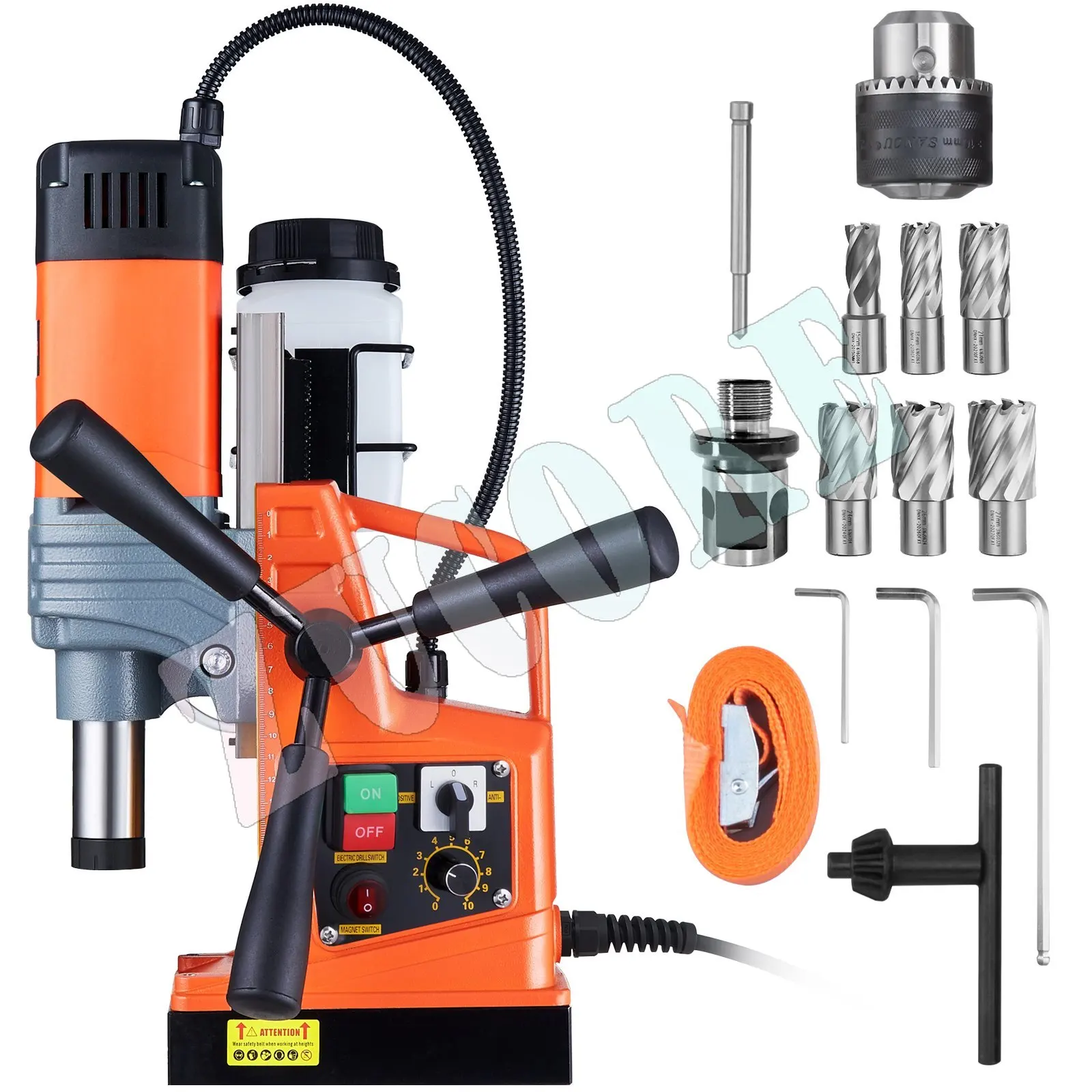 Magnetic Drill 1400W 2922lbf/13000N Portable Mag Drill Press 810RPM Drilling Machine 6-Piece Set Twist drill and hollow