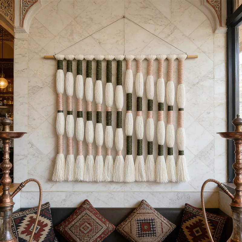 Minimalist Decor Olive Pink Striped Macrame Wall Hanging For Scandinavian Home Spaces