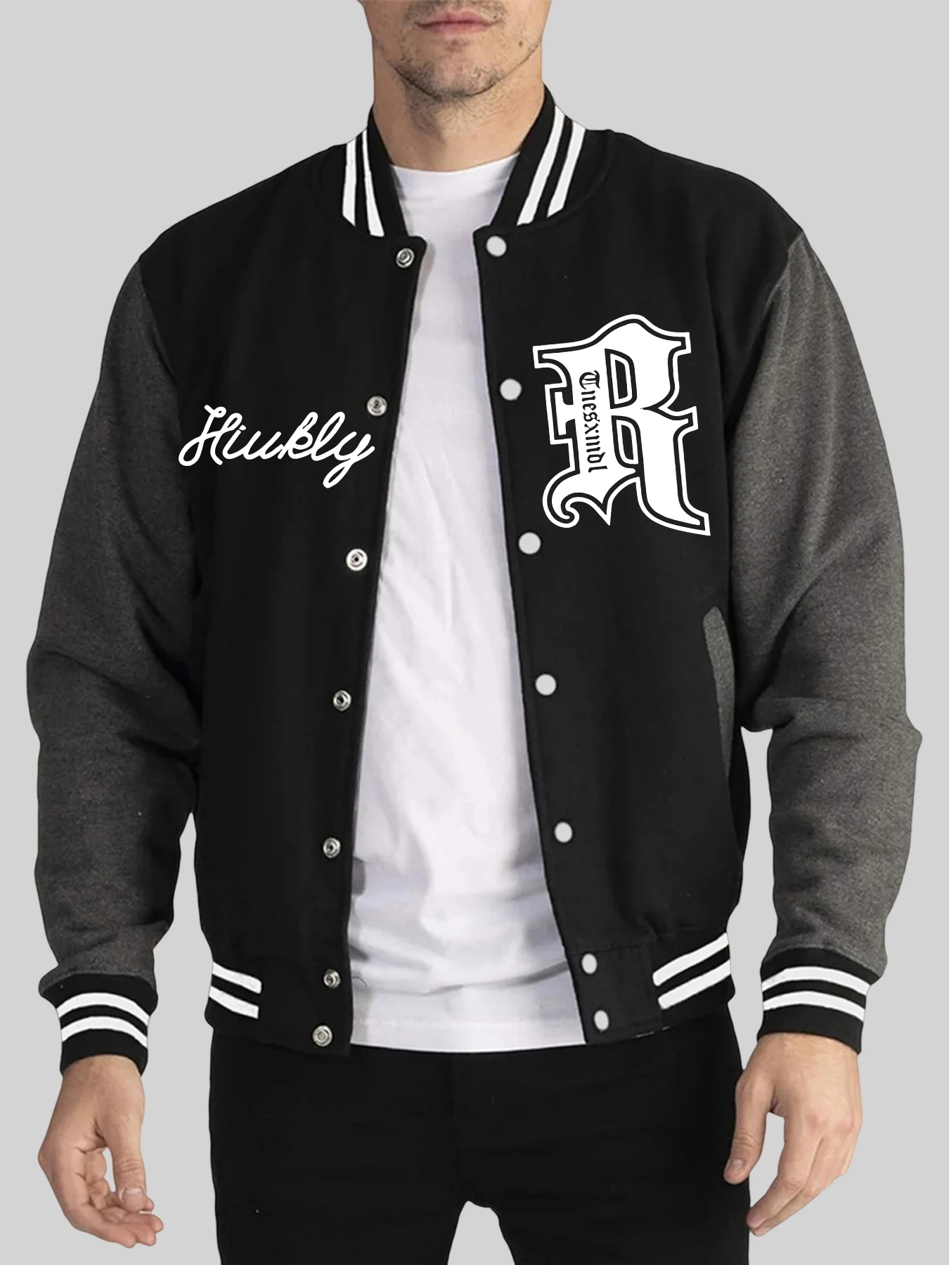 

Мужская осенне-зимняя уличная одежда с принтом букв R, повседневная бейсбольная форма High Street, свободная удобная куртка, модный топ большого размера