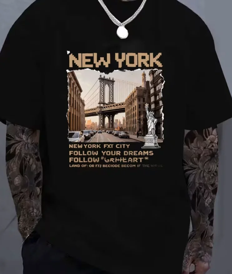 Men'S Graphic T-Shirt - Statue of Liberty & Manhattan Fit Casual Streetwear Tee, Soft Breathable Fabric Inspirational Shirt