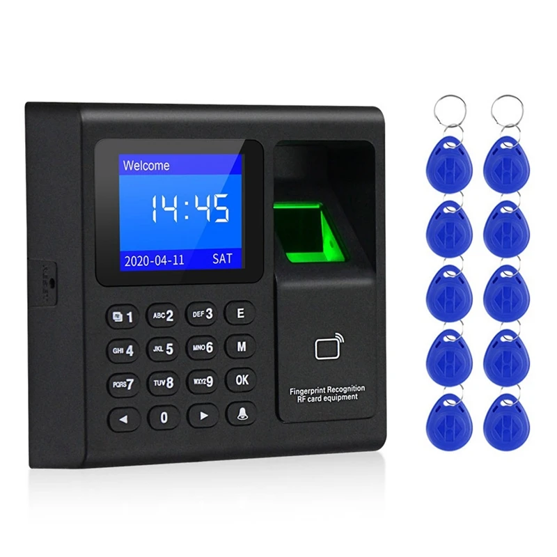 Fingerprint Electric Time Recorder com 10 cartões de controle de acesso, relógio, gravador, teclado RFID, USB Data Manager