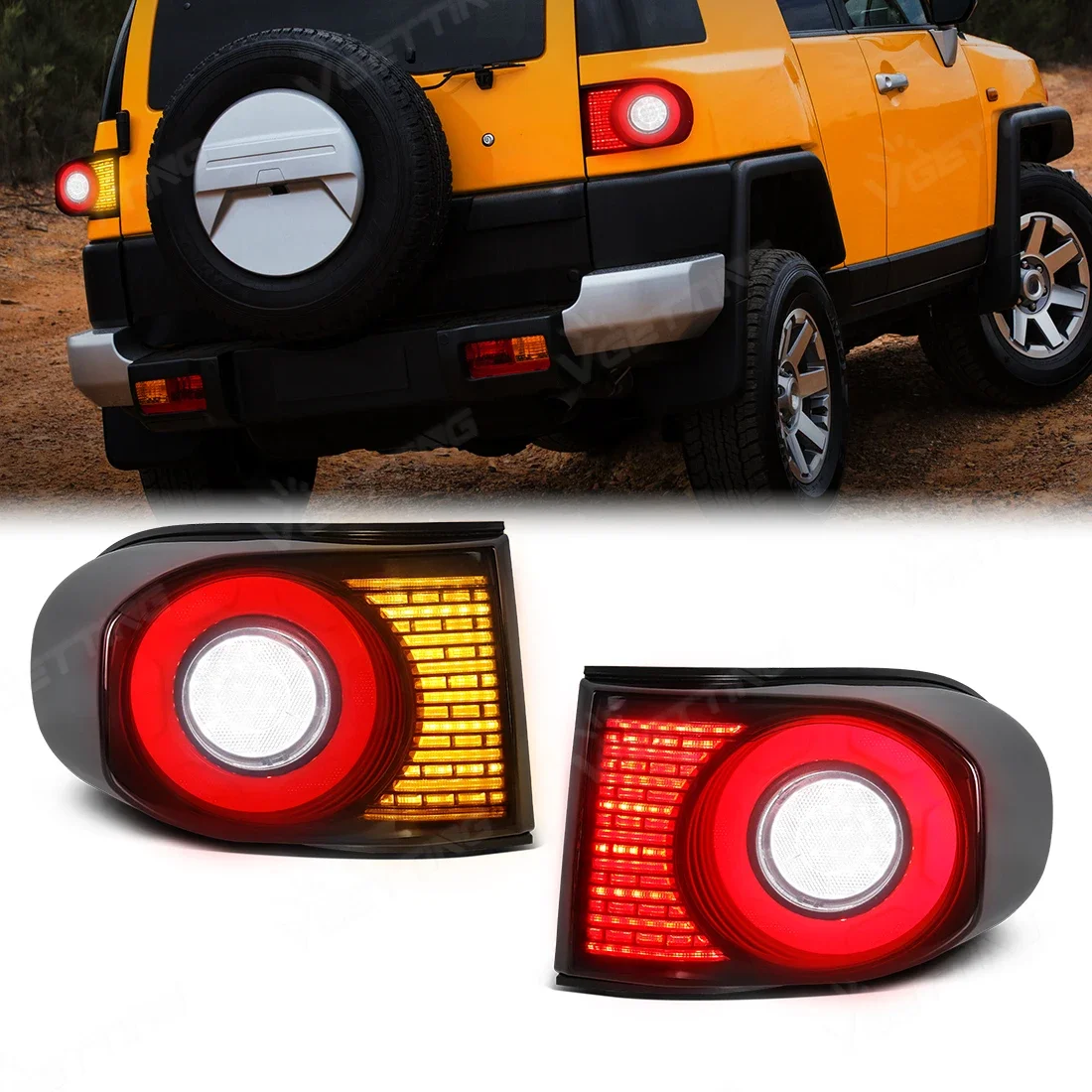 

Для Toyota FJ Cruiser 2007-2020 задний фонарь динамический светодиодный желтый указатель поворота белый фонарь заднего хода красный тормоз аксессуары для вождения